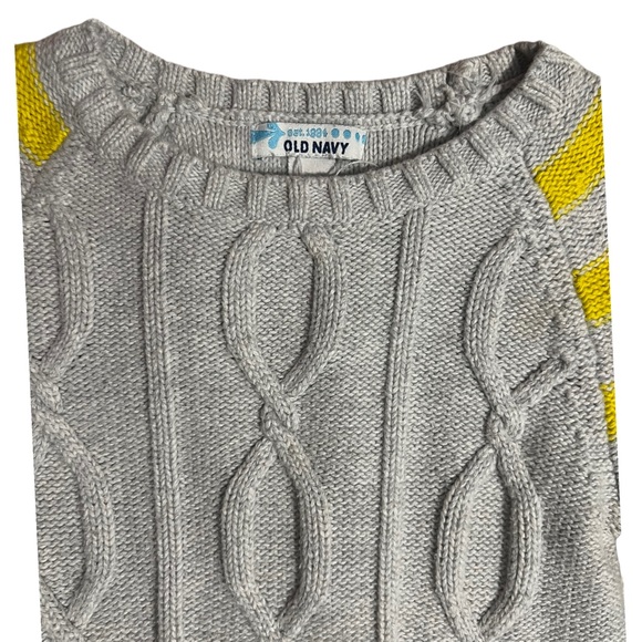 Old Navy | Yellow Striped Long Sleeves Cable knit Gray Cotton Sweater - Picture 4 of 14